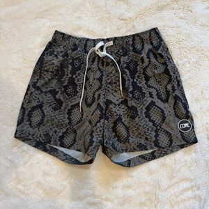 Cove Black and Tan Snakeskin Shorts - Waist 32 / 5” Inseam with 3 zipper pockets